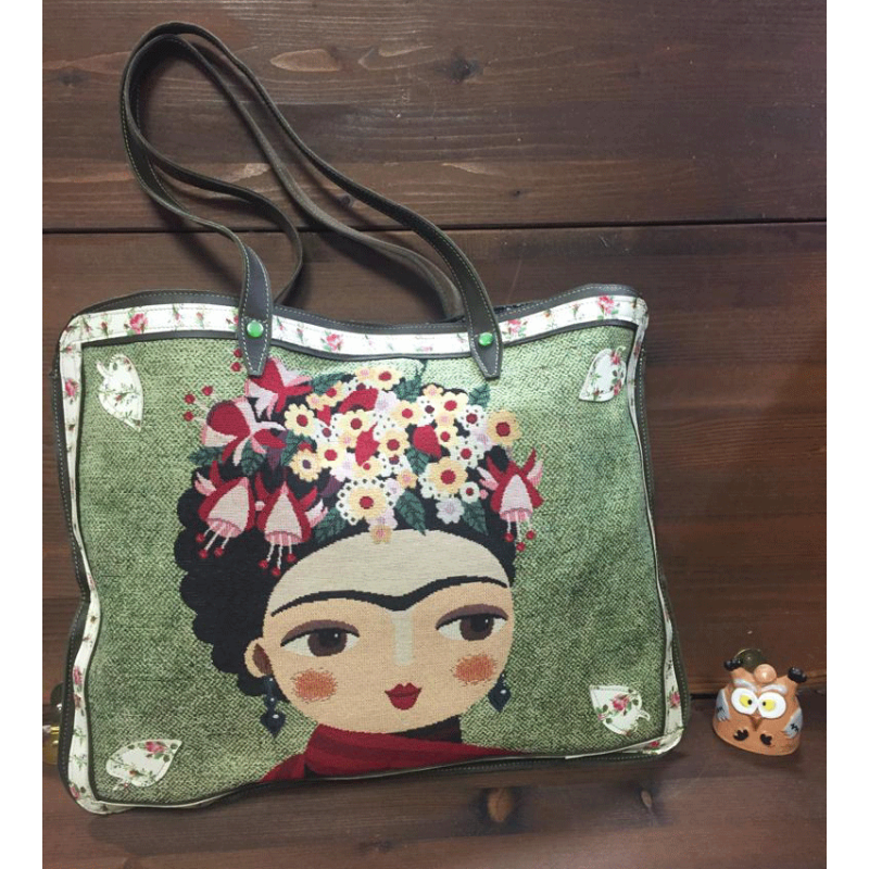 Borsa donna Frida Kahlo verde