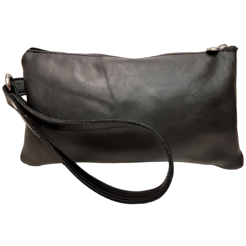 Pochette uomo in vera pelle nera con maniglia
