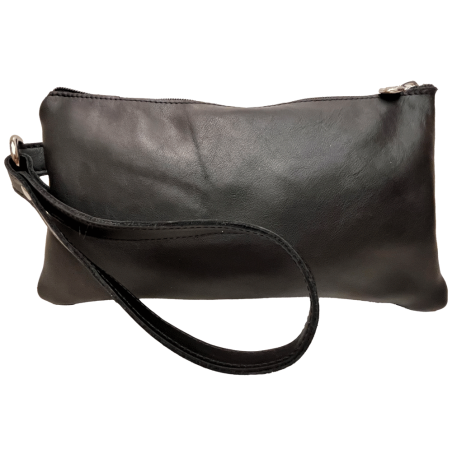 Pochette uomo in vera pelle nera con maniglia